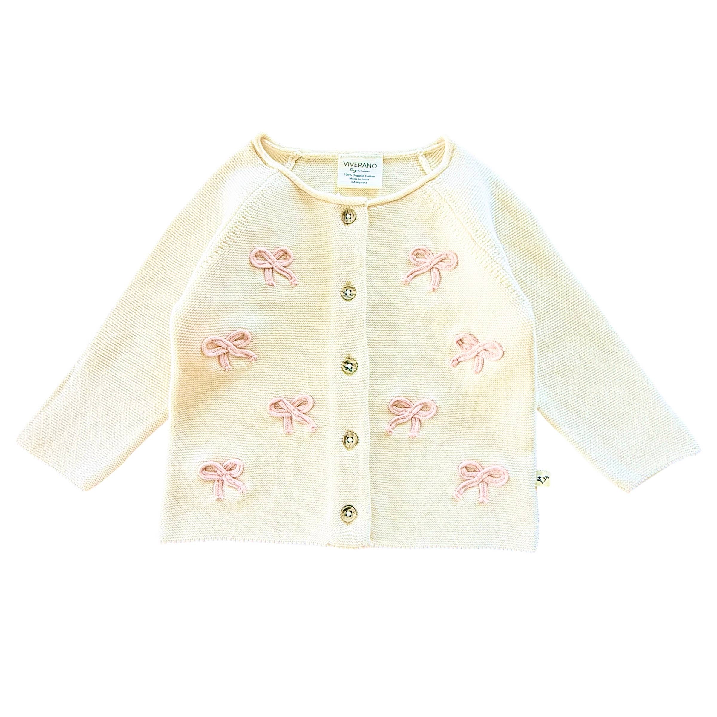 Bow Sweater Knit Baby Button Cardigan (Organic)