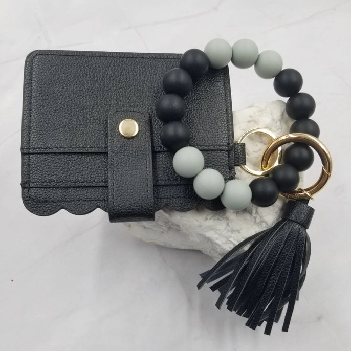 Black Card Holder and Key Chain Silicone Bead Bracelet