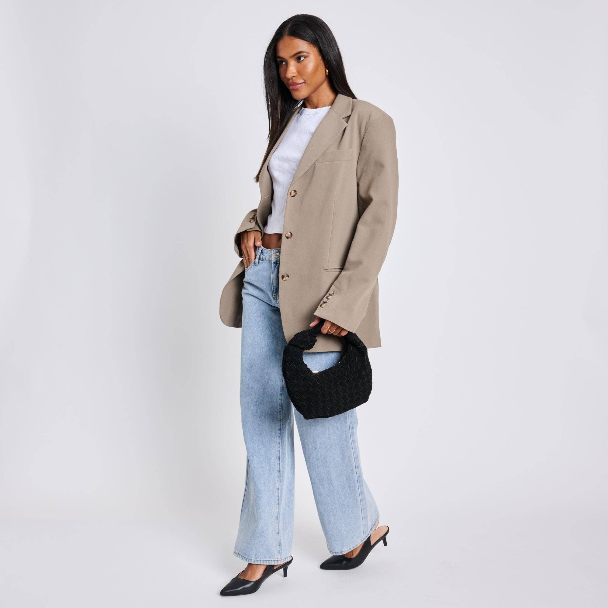 Woven Genuine Suede Leather Clutch - black