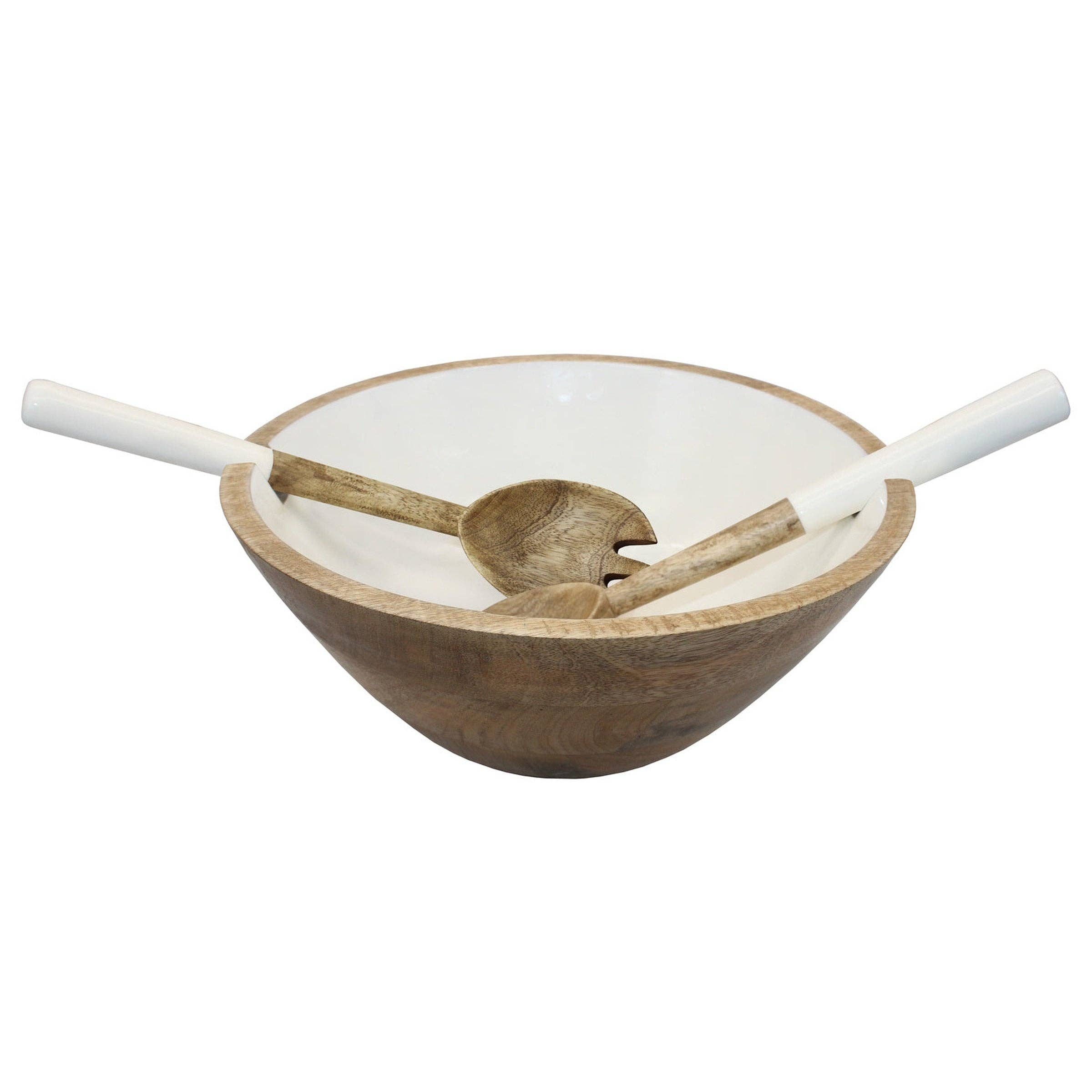 Wood & Enamel Salad Bowl with Servers