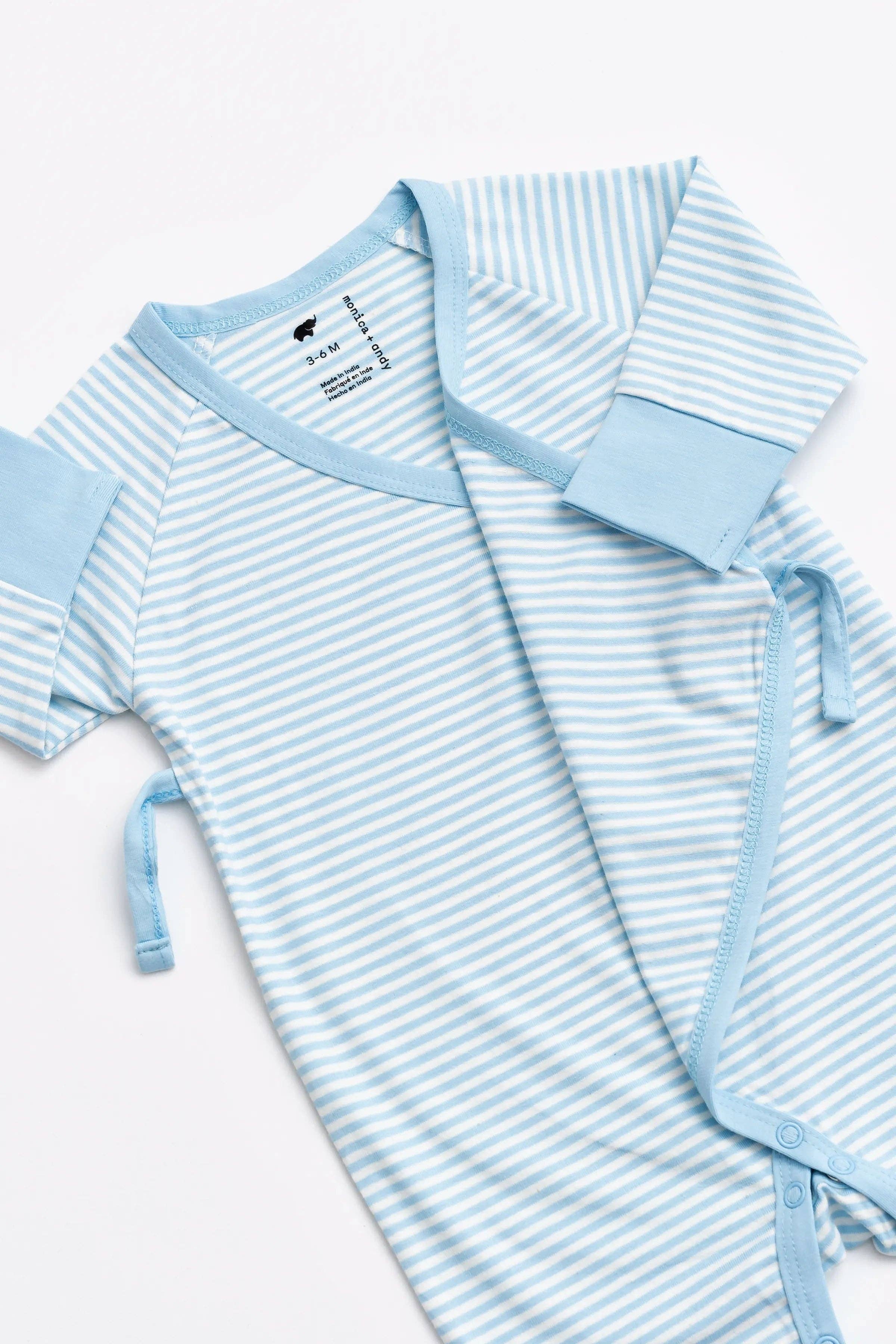 Kimono Tie One-Piece Light Blue French Stripe