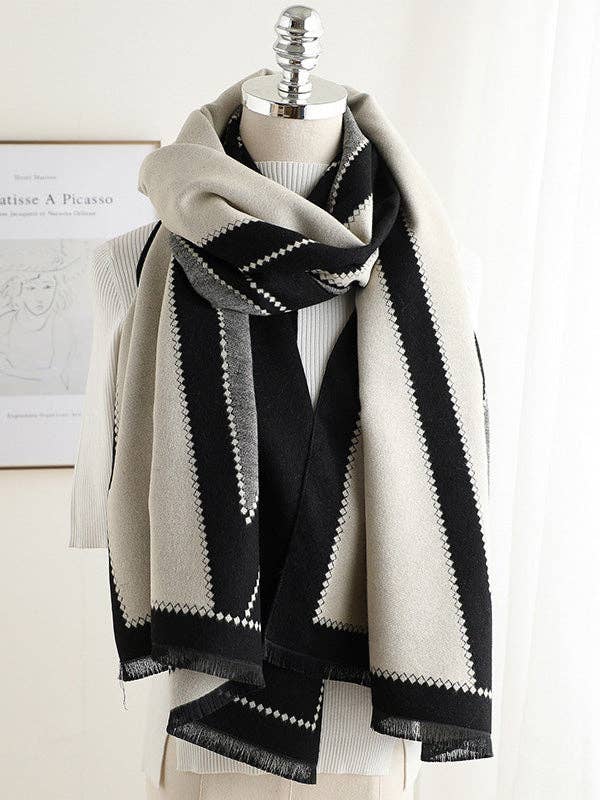Warm Thick Fringed Printed Scarf