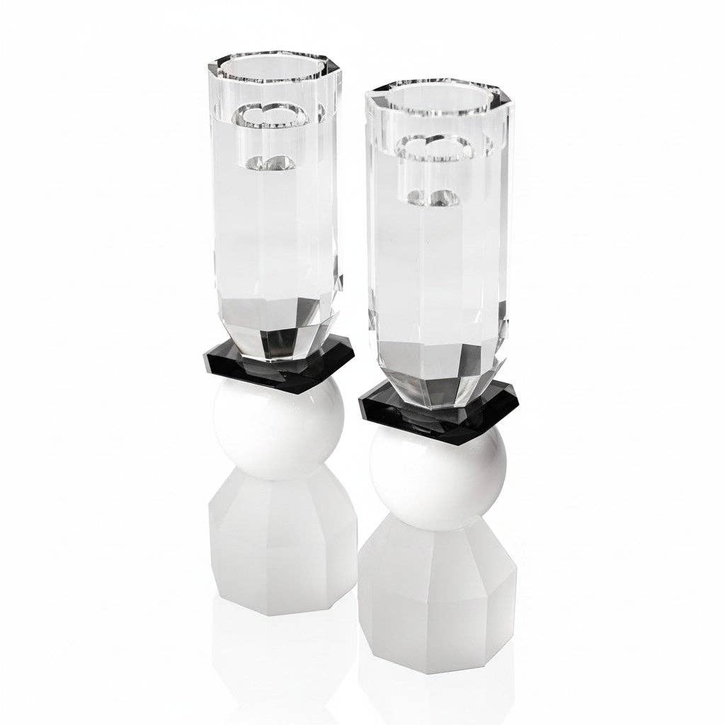Modern Cut Tall Candle Sticks - White/ Black