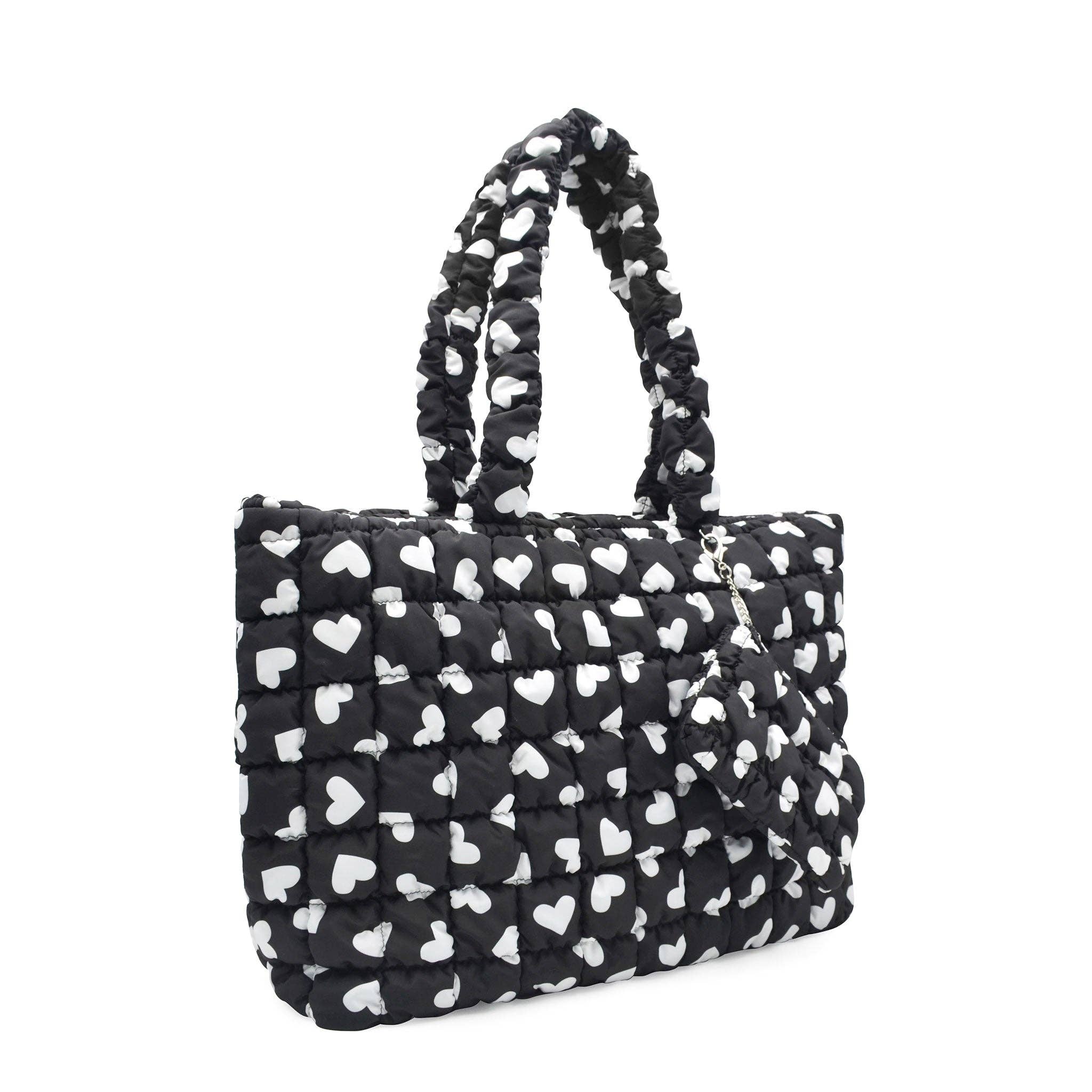 Quilted Scrunchies black hearts Printed Large Tote Bag with Coin Purse