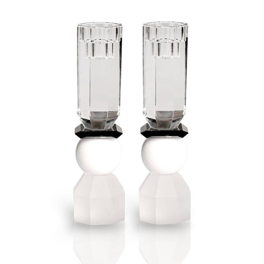 Modern Cut Tall Candle Sticks - White/ Black