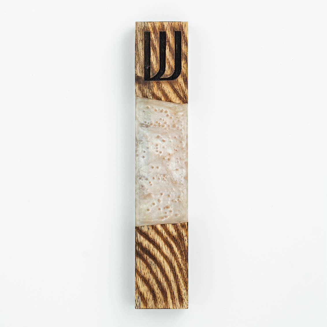 Wood and white Resin Mezuzah