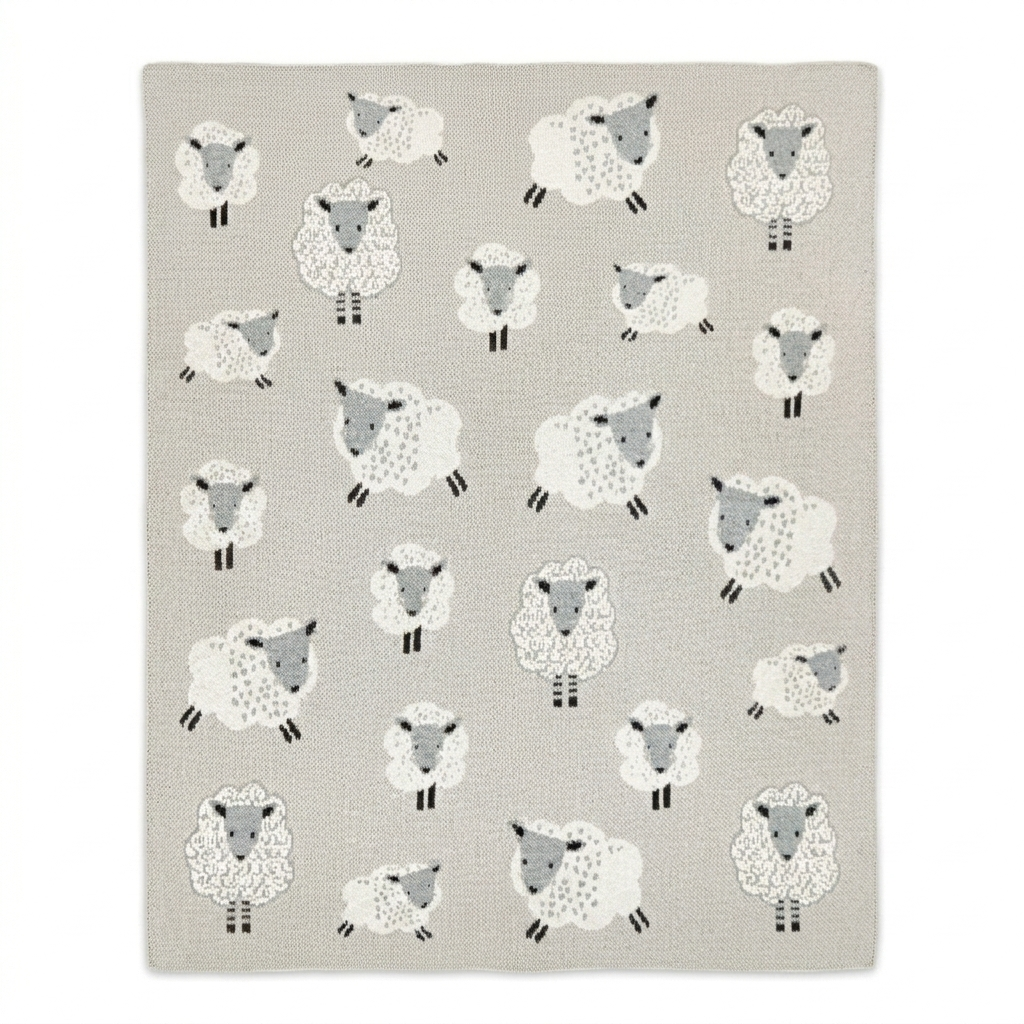 Personalized Organic Cotton Knit Baby Blanket - sheep