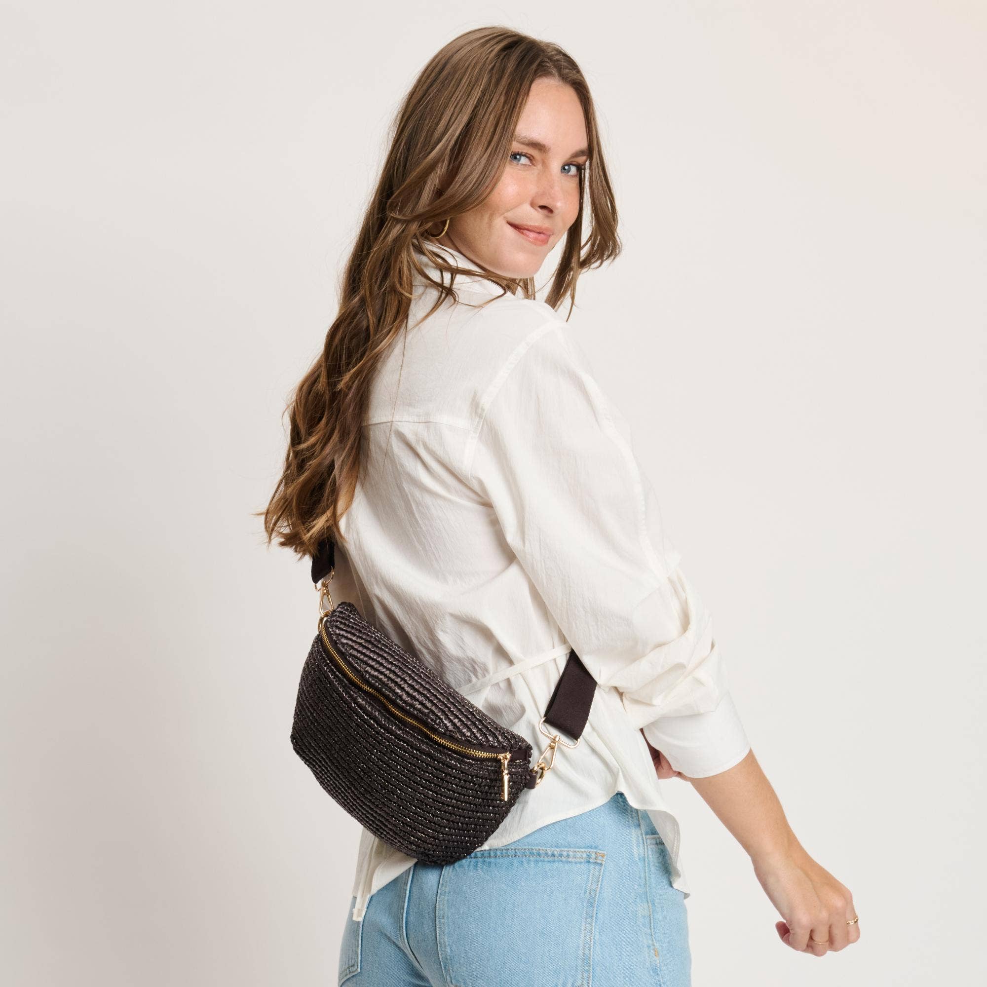 Large woven Checker Belt Bag