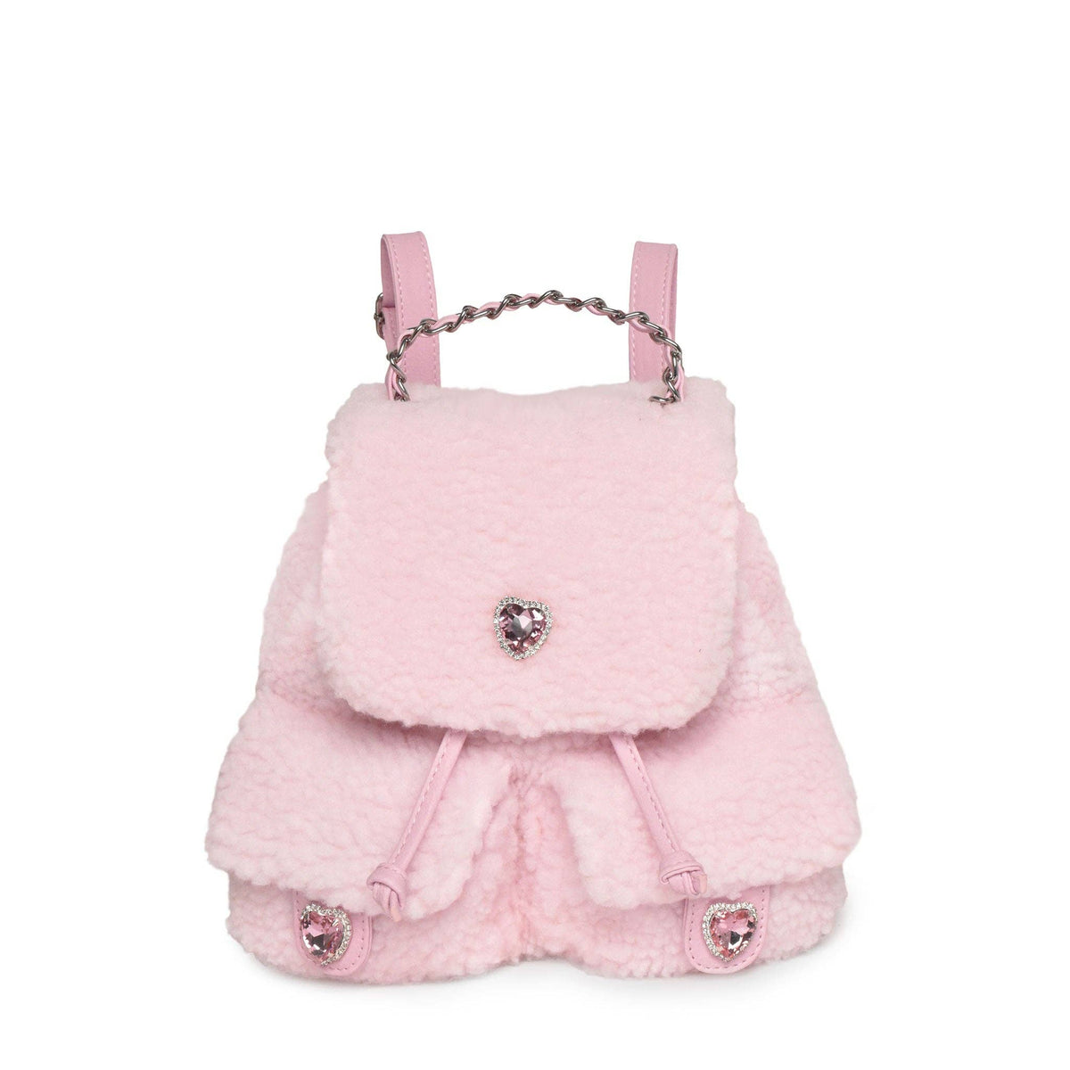 Heart Sherpa Drawstring Flap Mini Backpack