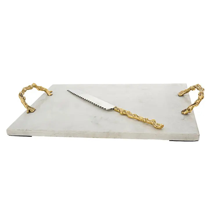 White Marble Challah Tray w/knife