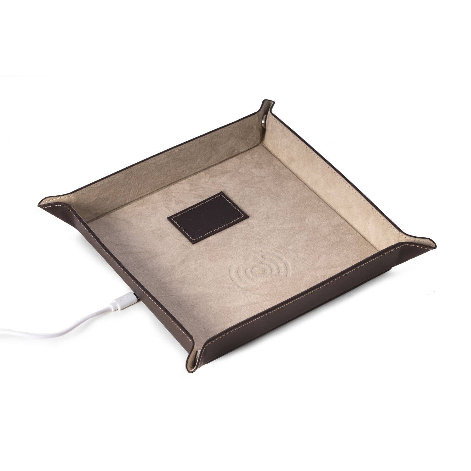 Brown Leather tray with Wireless Charger