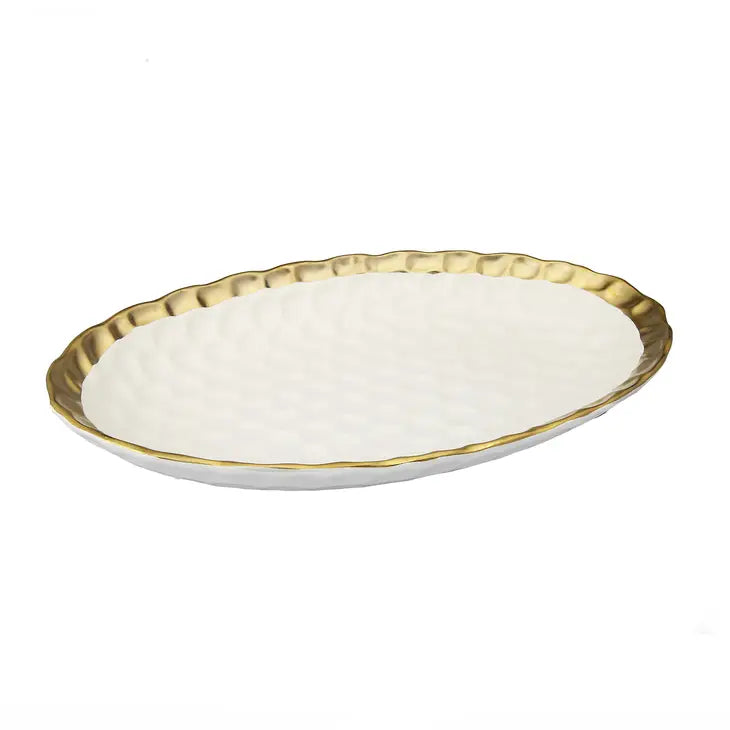 White Oval Porcelain Tray with Gold Rim