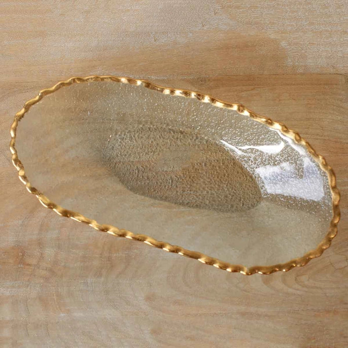 Glass Oval Serving Tray w/Gold trim