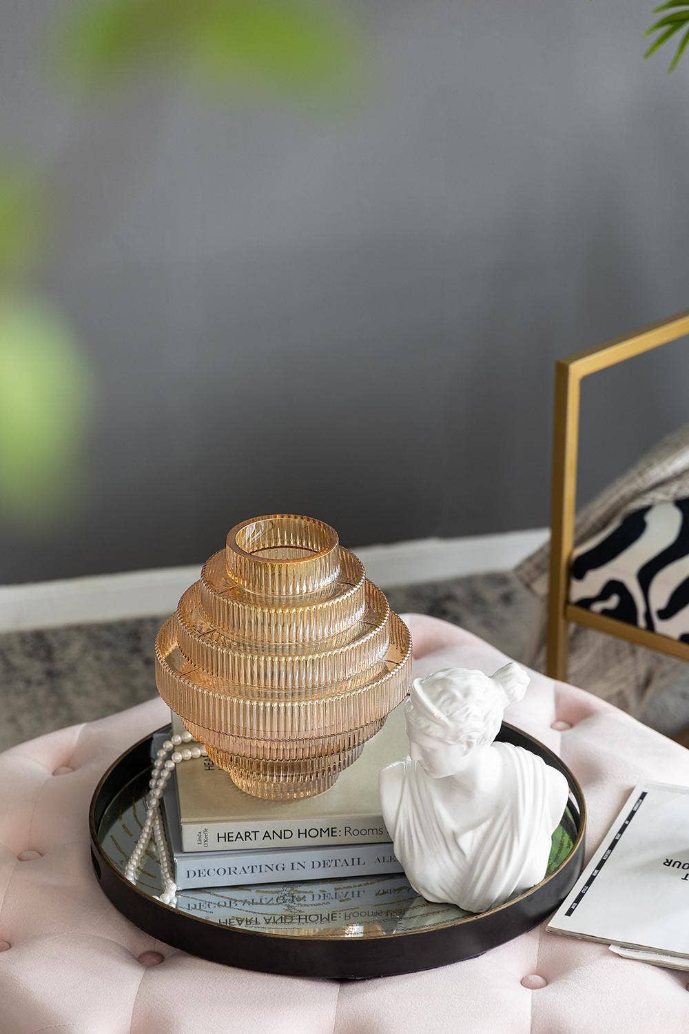 Ribbed tiered geometric Vase - amber