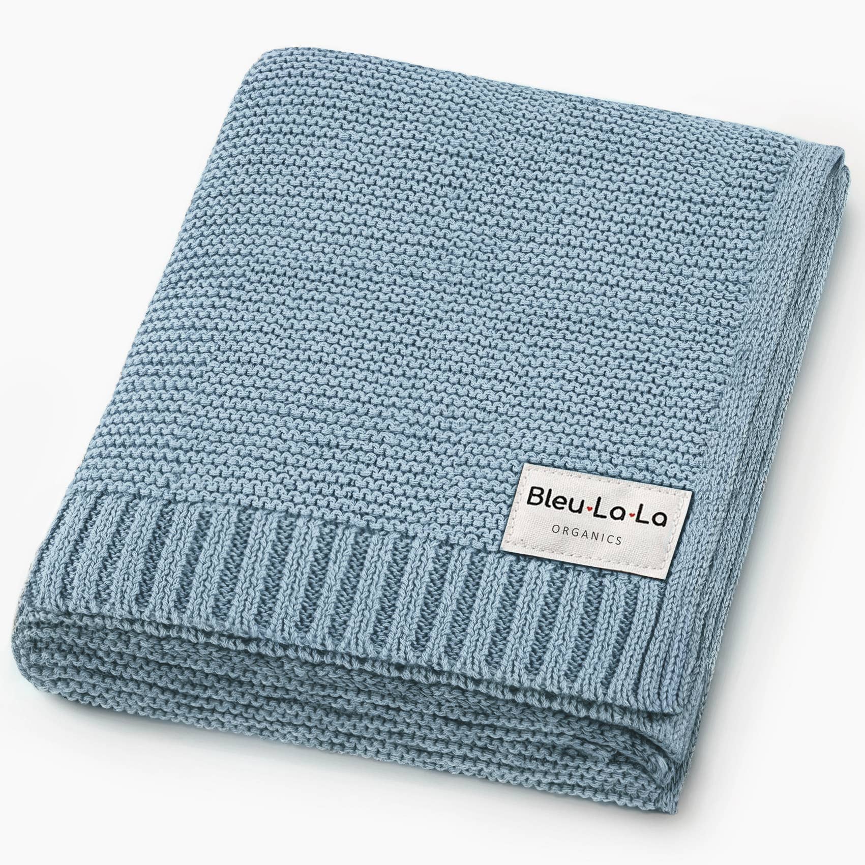 Heritage Knit 100% Organic Cotton Baby Blanket - Sky Blue