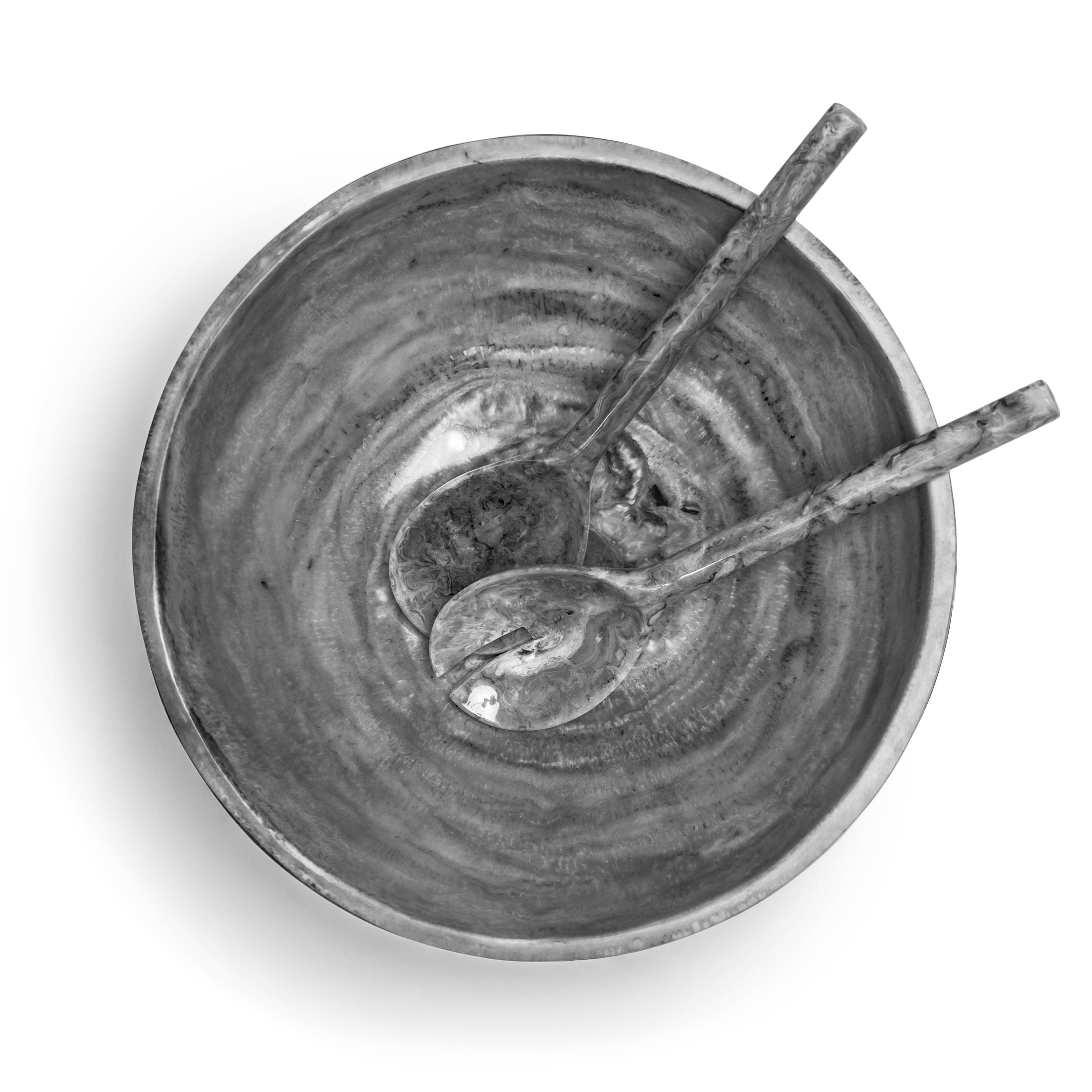 EveryWare Resin Bowl and servers - White & Gray Swirl