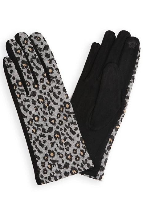 Gray Winter Leopard Pattern Smart Touch Gloves