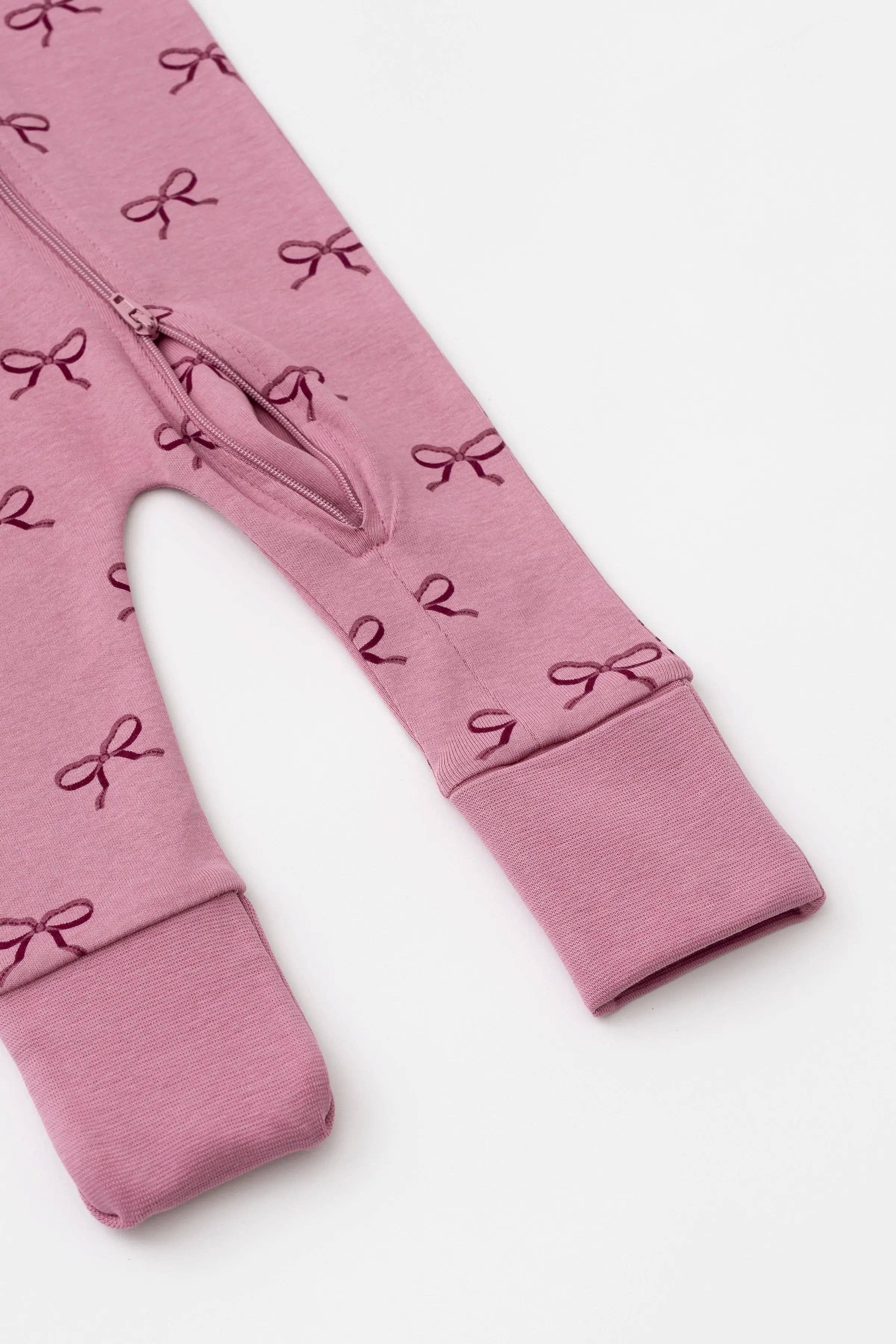 One-Piece Baby Pajamas Pink Ribbons