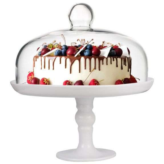 Footed Pedestal Cake Stand and Clear Dome - white