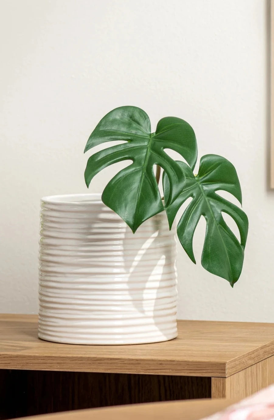 Vase - Cylinder Ripple White Ceramic - 6"h