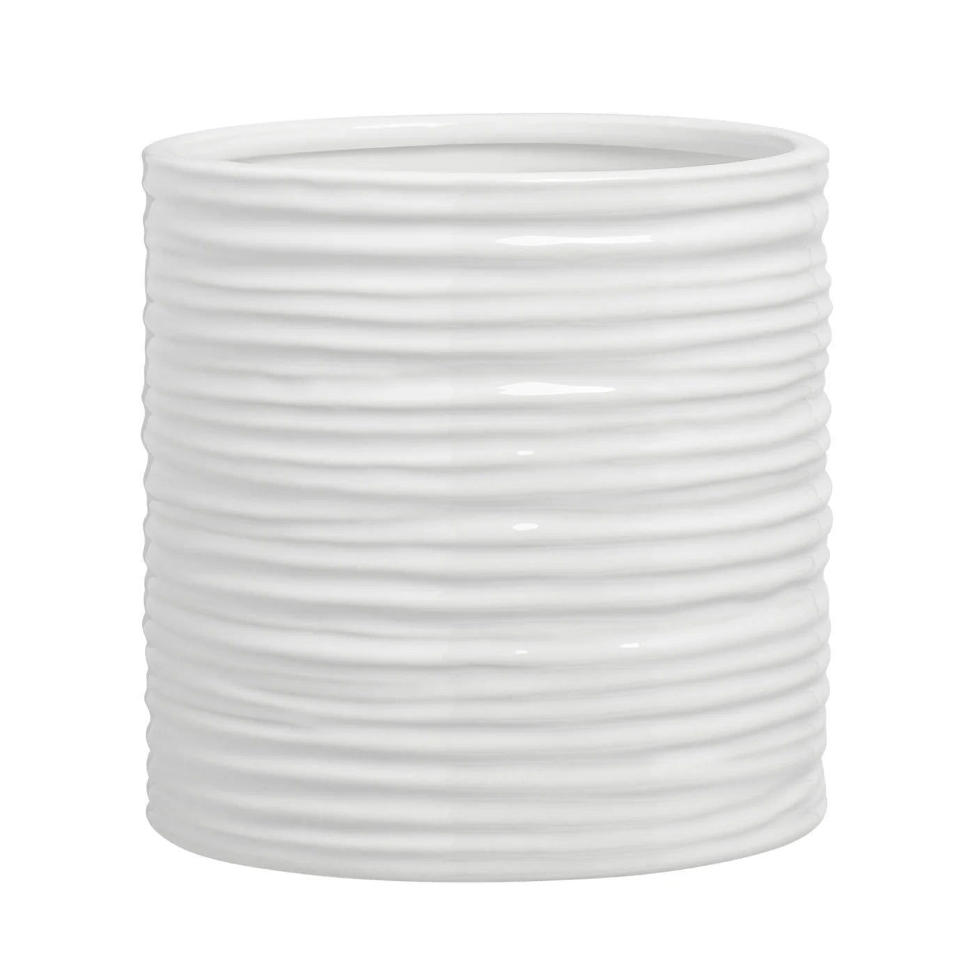 Vase - Cylinder Ripple White Ceramic - 6"h
