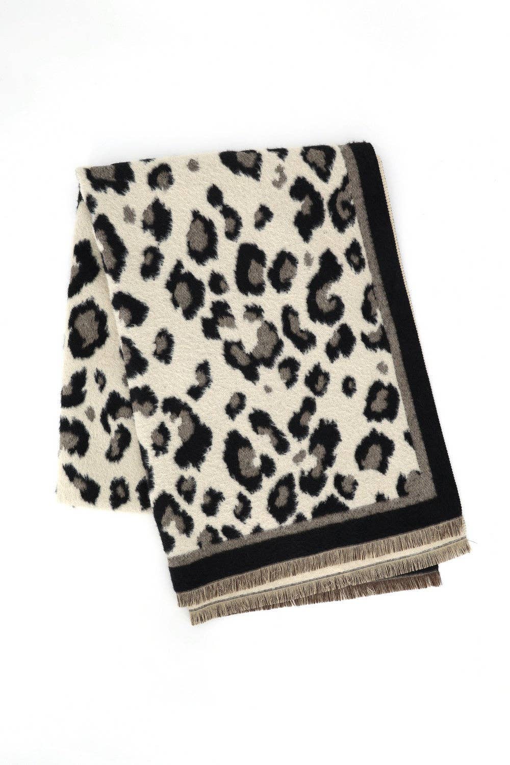 Leopard Reversible Fringe Scarf Wrap