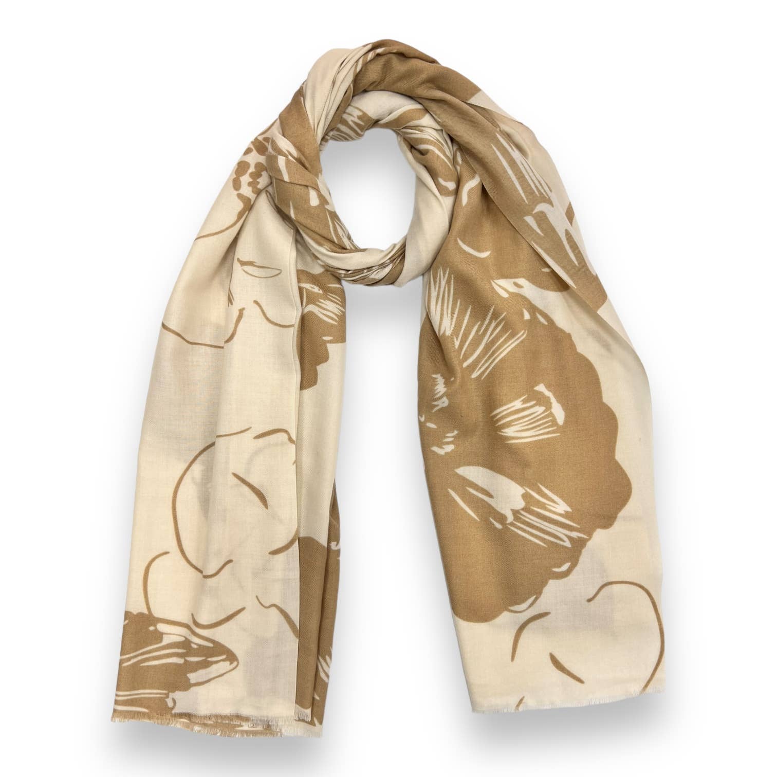 Flower sketch print on medium weight scarf: Beige