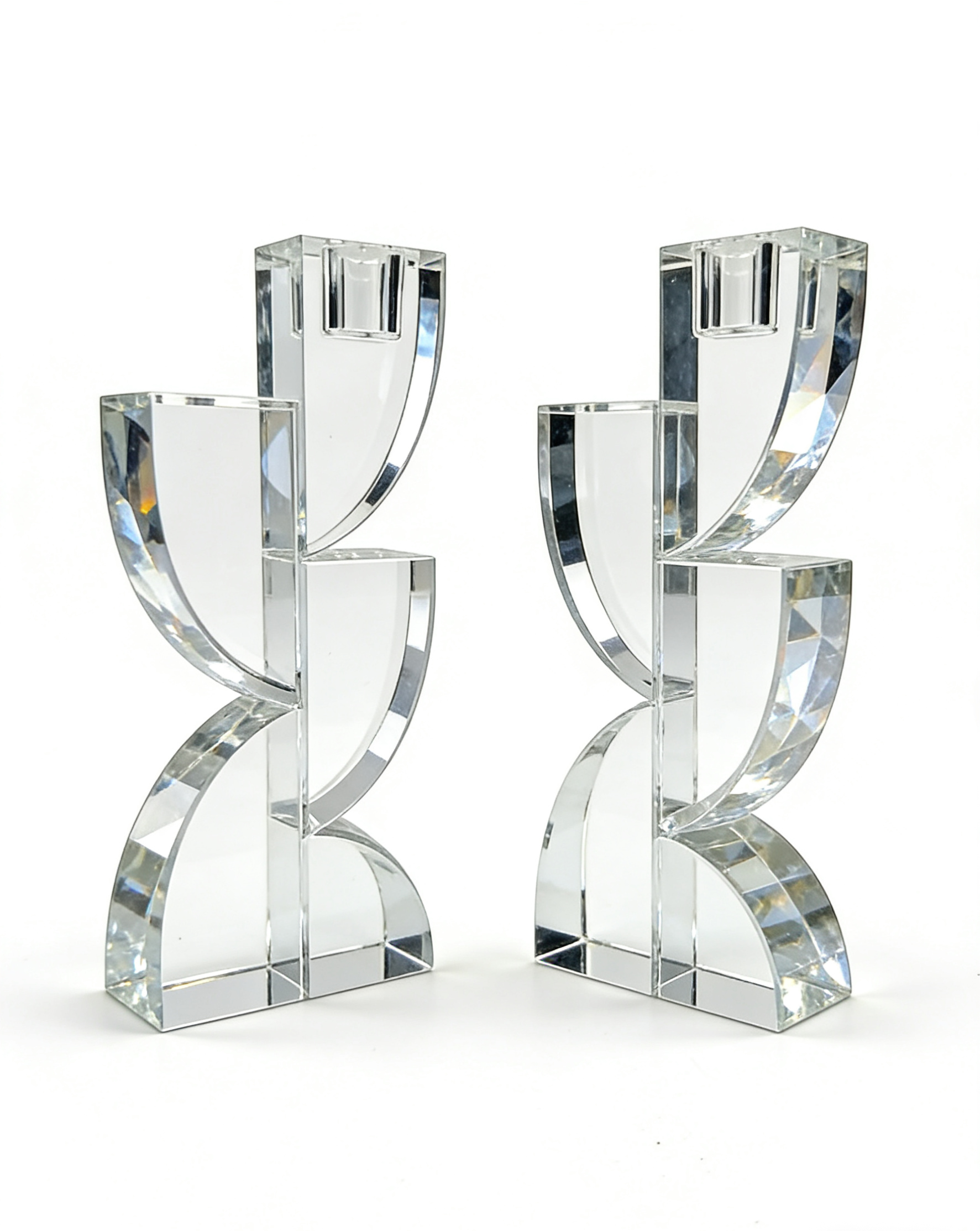7" Modern Crystal Sculptural Candle Holders