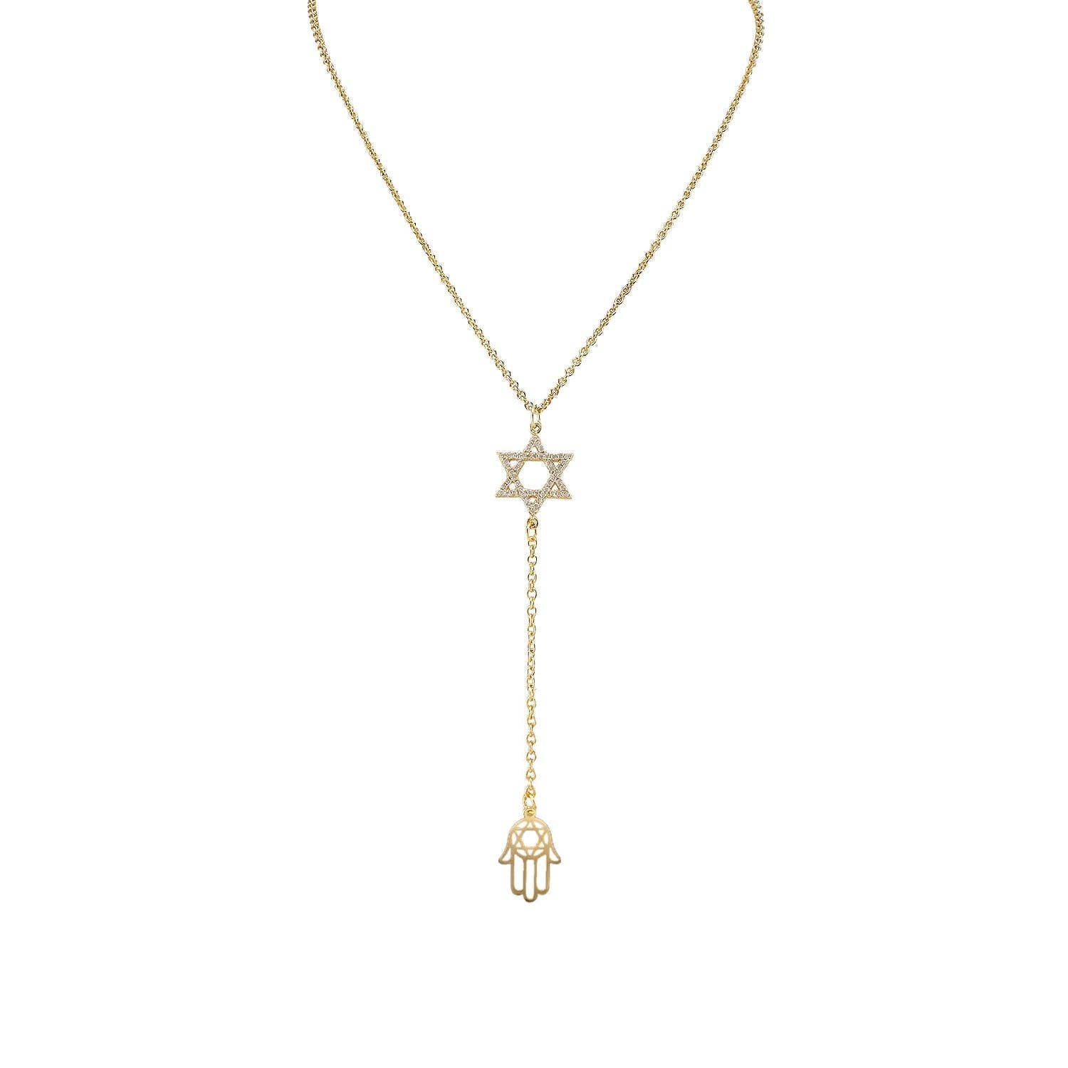 Star of David and hamsa Lariat Necklace