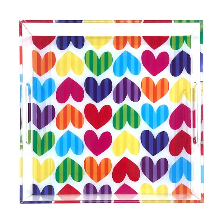 Acrylic Tray - Rainbow Hearts & Stripes - Rainbow