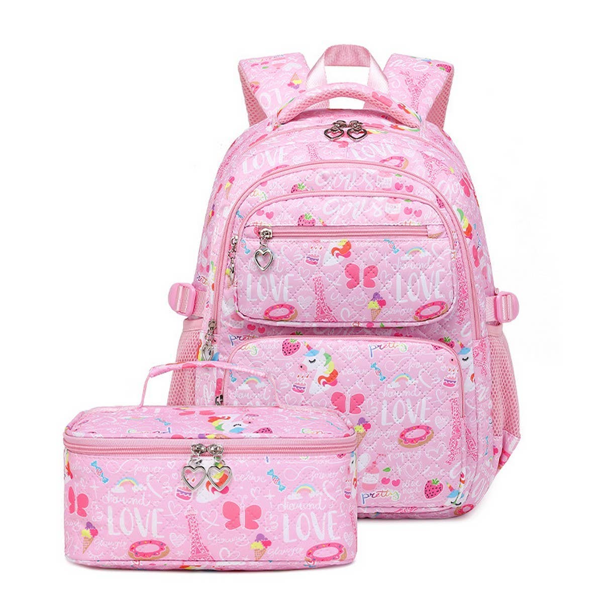 Quilted BACKPACK 2 PIECE SET - rainbow unicorns