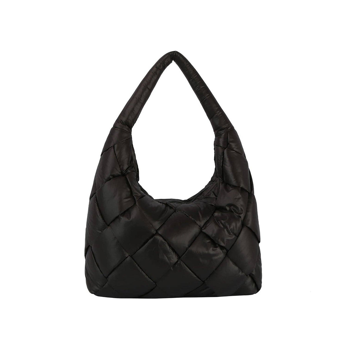 Light weight puffer woven hobo shoulder bag - black