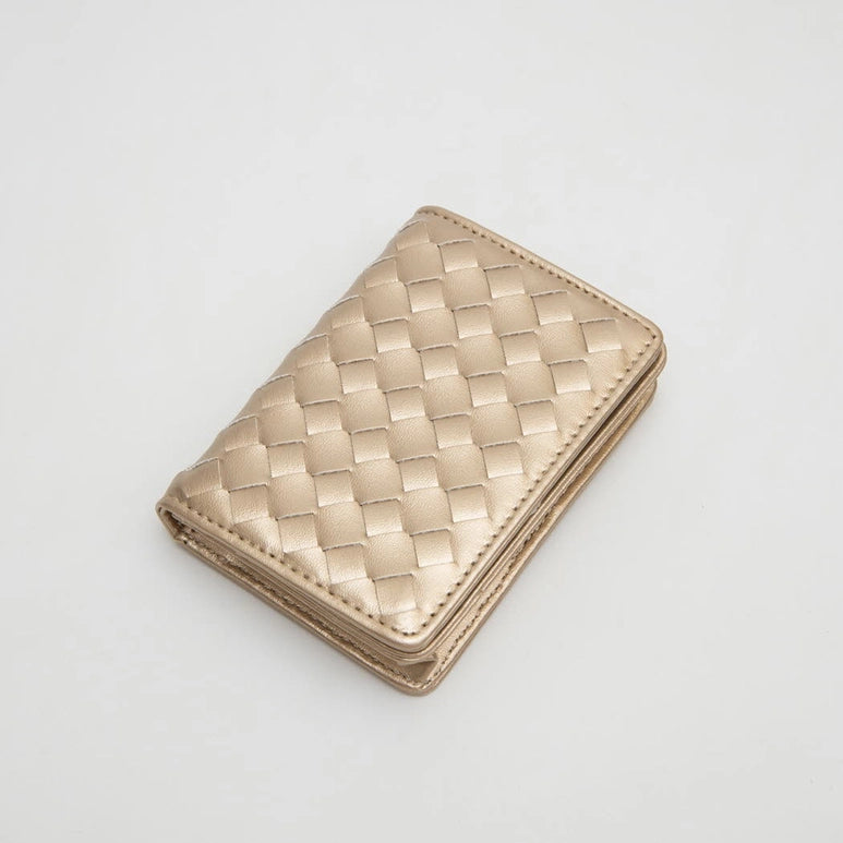 Vegan Leather Woven Braided Wallet GOLD