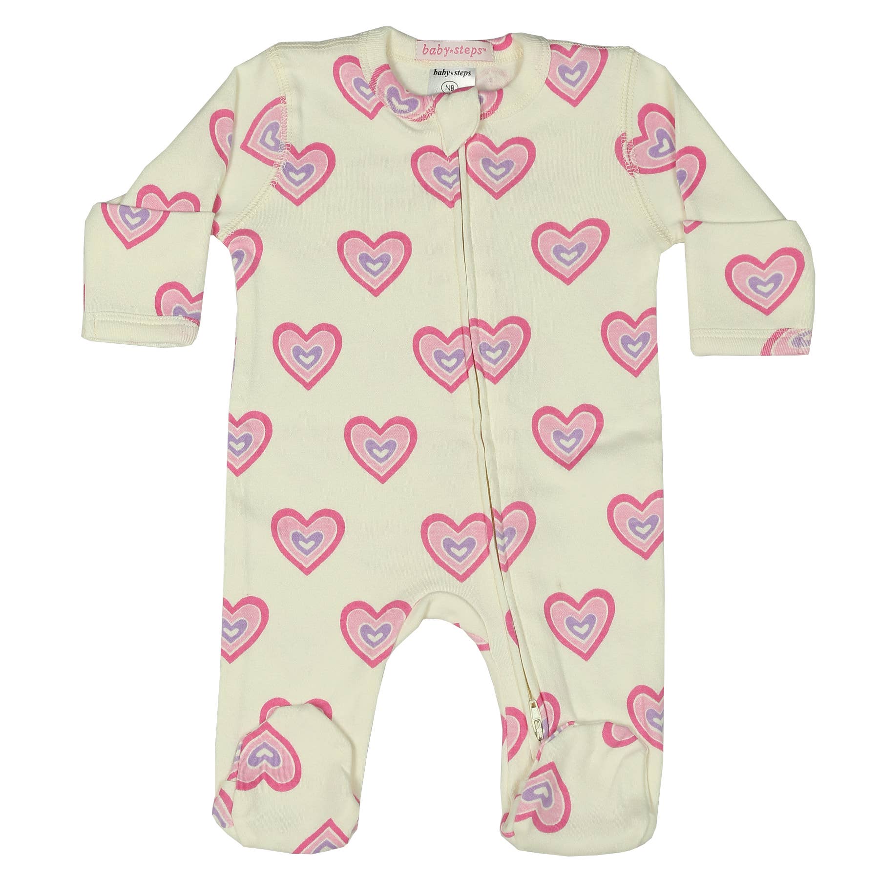 Baby Zipper Footie - Soft Heart