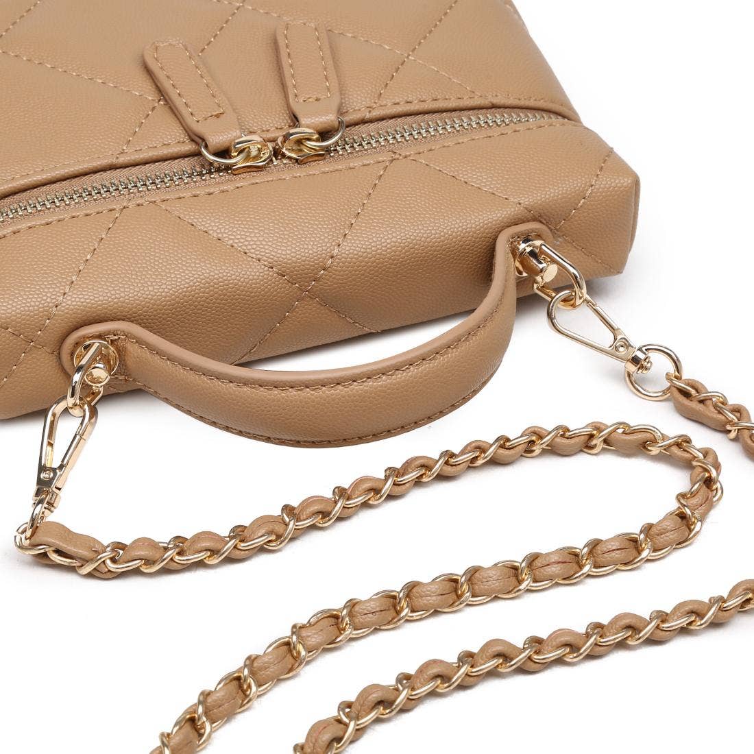 Quilted vanity bag with chain - tan