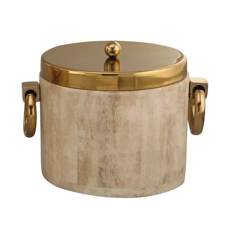 Gold Metal White Wooden Ice Bucket