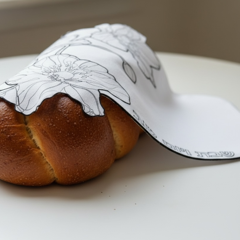 Black & Ivory Flower Embroidered Challah Cover