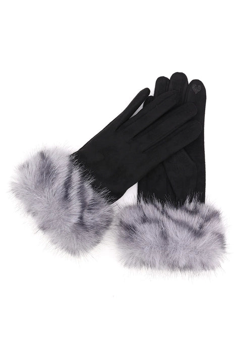 Black Faux Fur Cuff Smart Touch Gloves