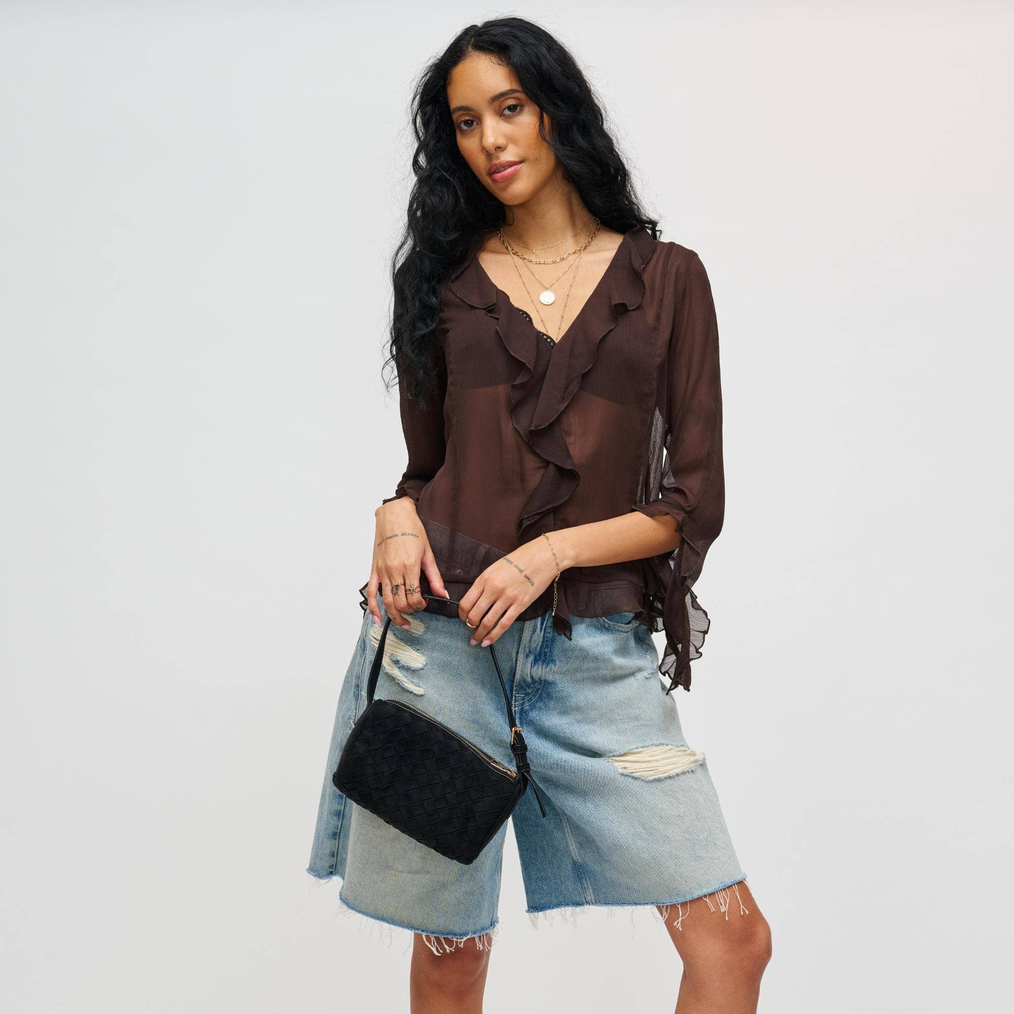 Vegan leather woven Shoulder Bag