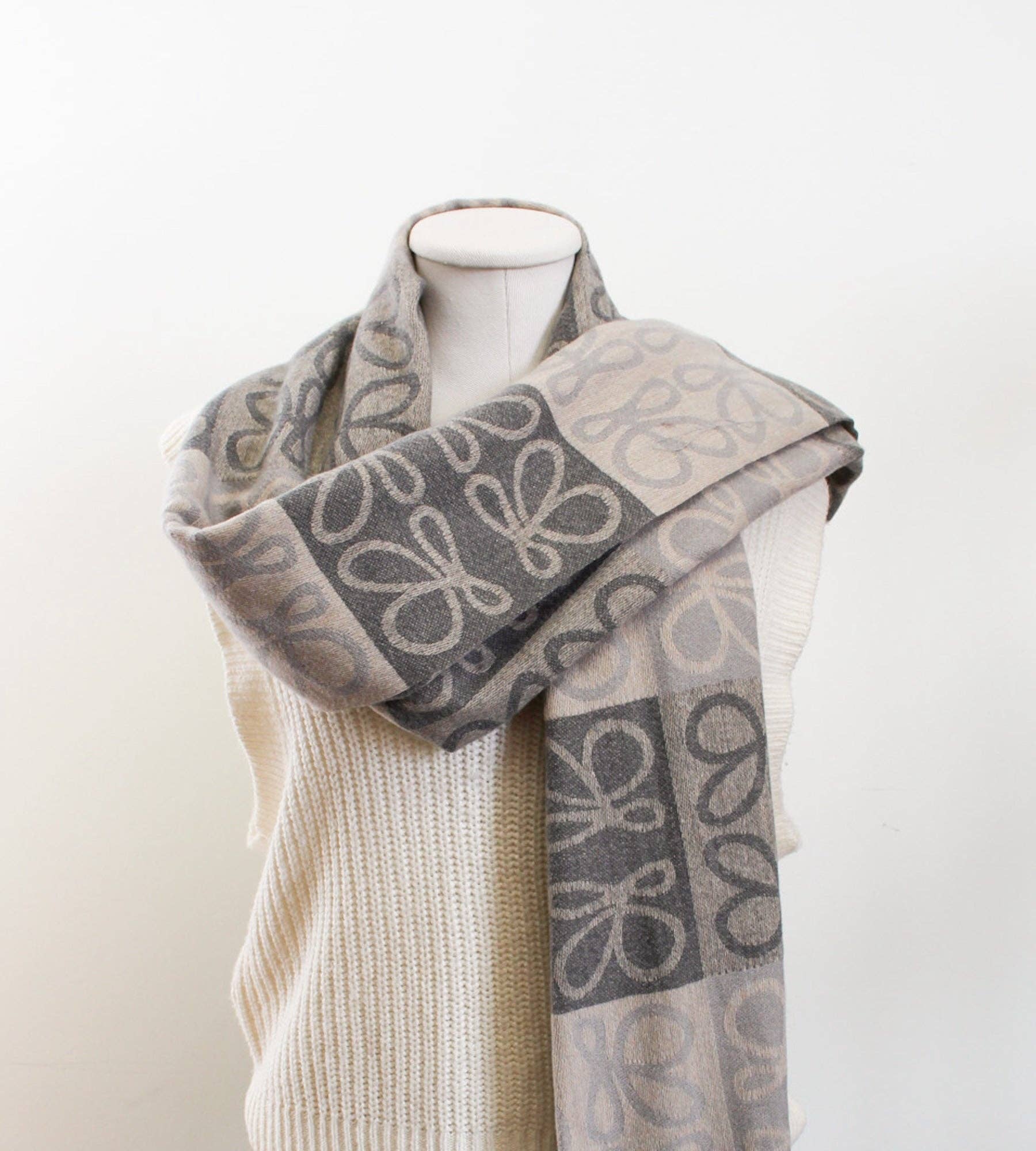 Double-sided Winter scarf - multi grey
