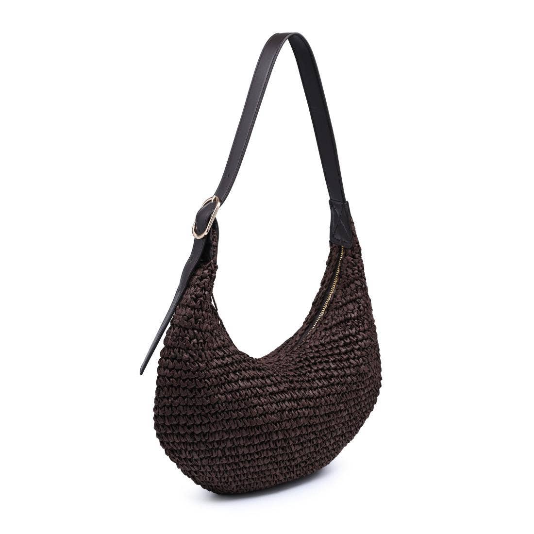 Sac hobo croissant en raphia - chocolat