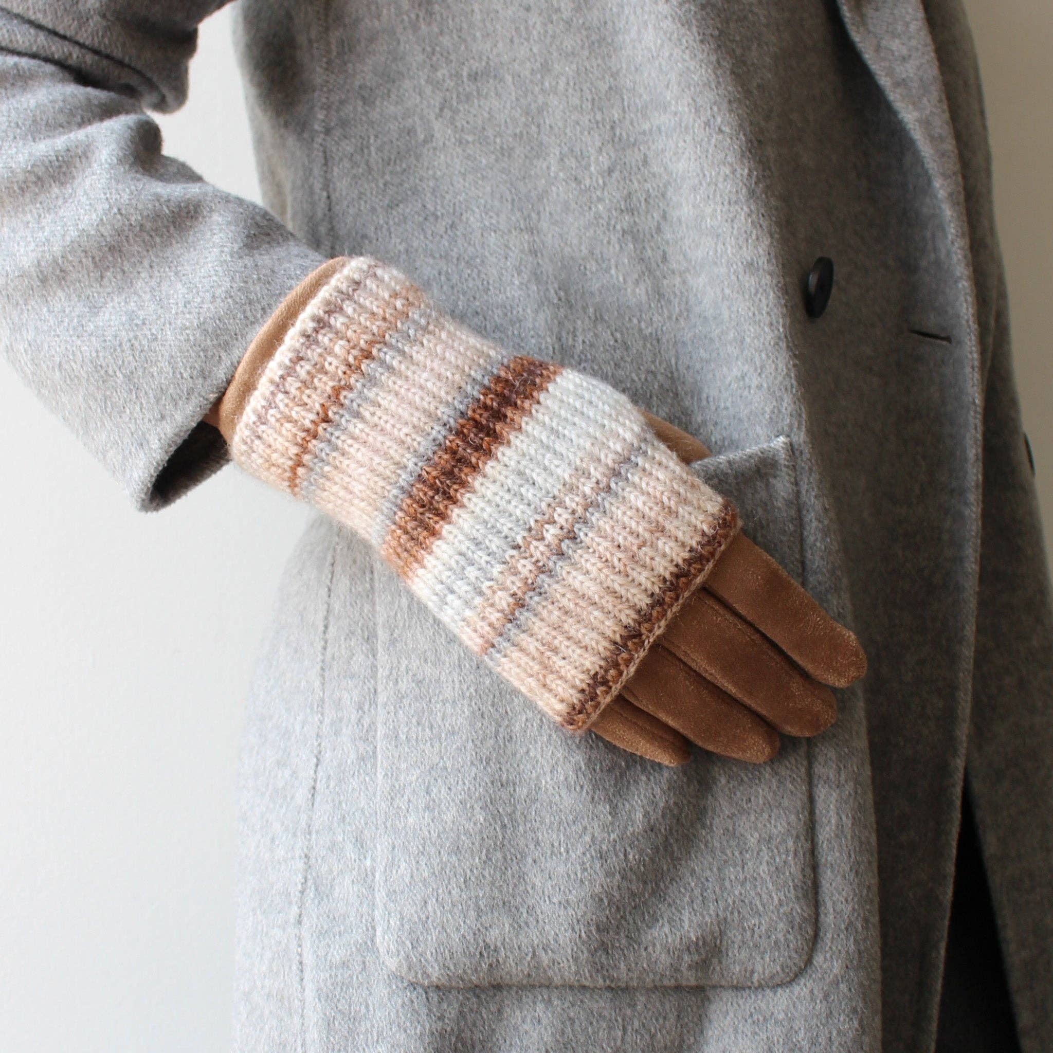 3-in-1 gloves - brown/grey striped