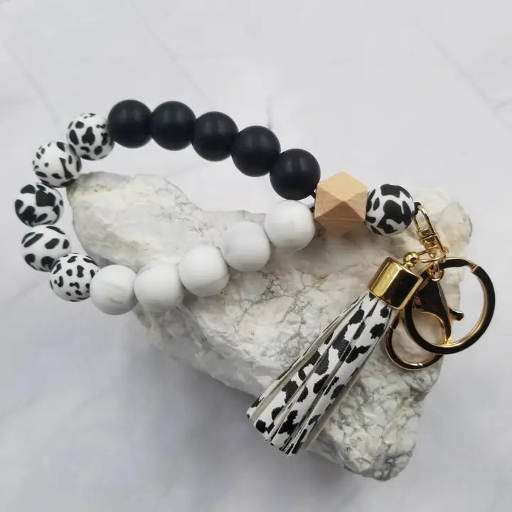 Silicone Bangle Keychain Leopard Bead Bracelet