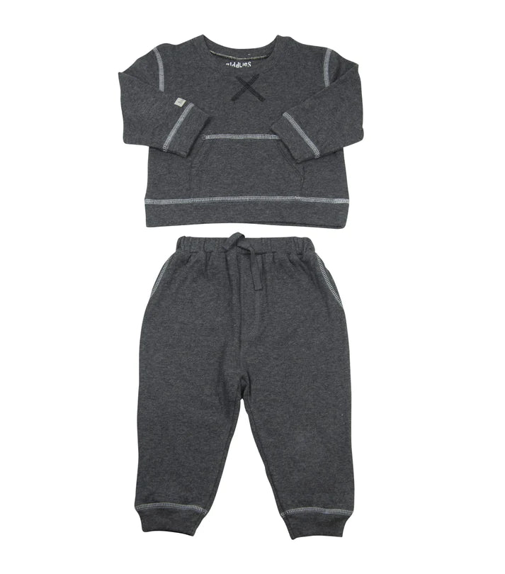 Baby Two-Piece Jogger Set: Charcoal Grey Fleck