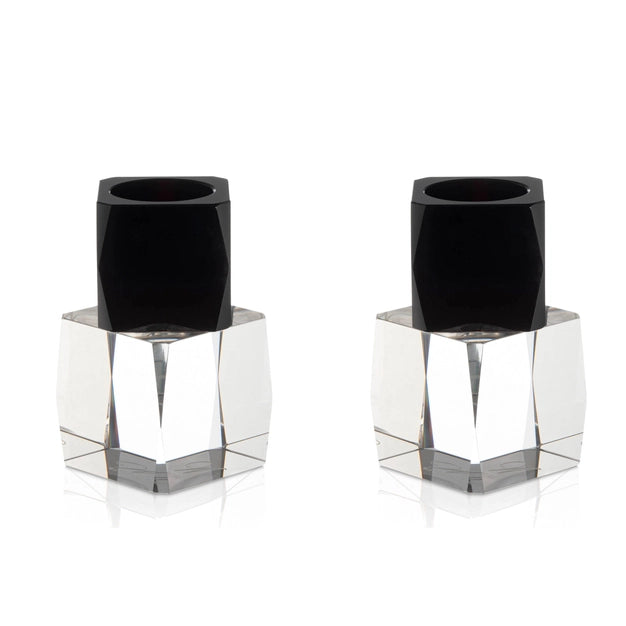 Crystal Cube Tealight Holders- Clear & Black - Set of 2