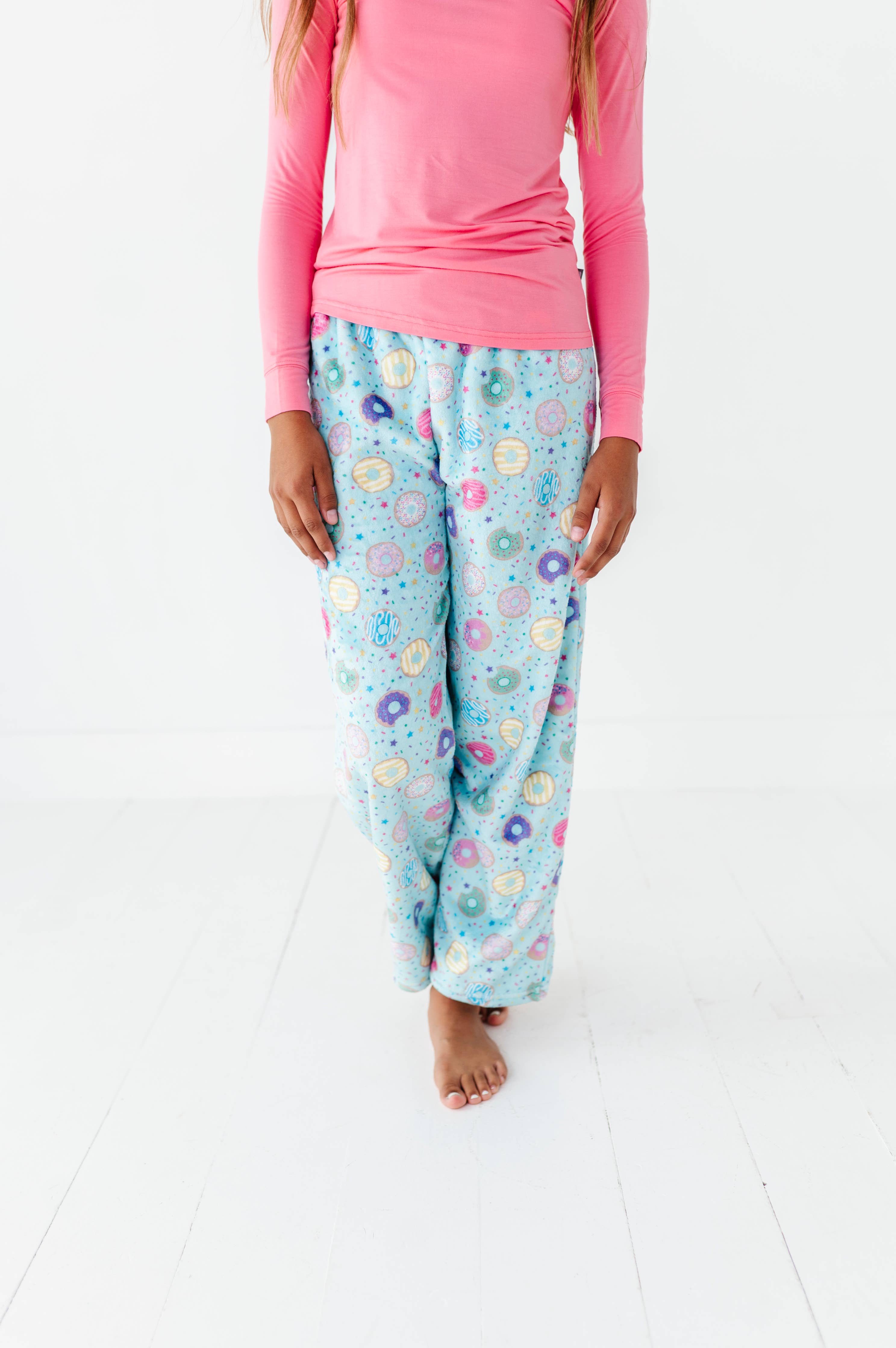 Tween Plush Pants-Turquoise Donuts