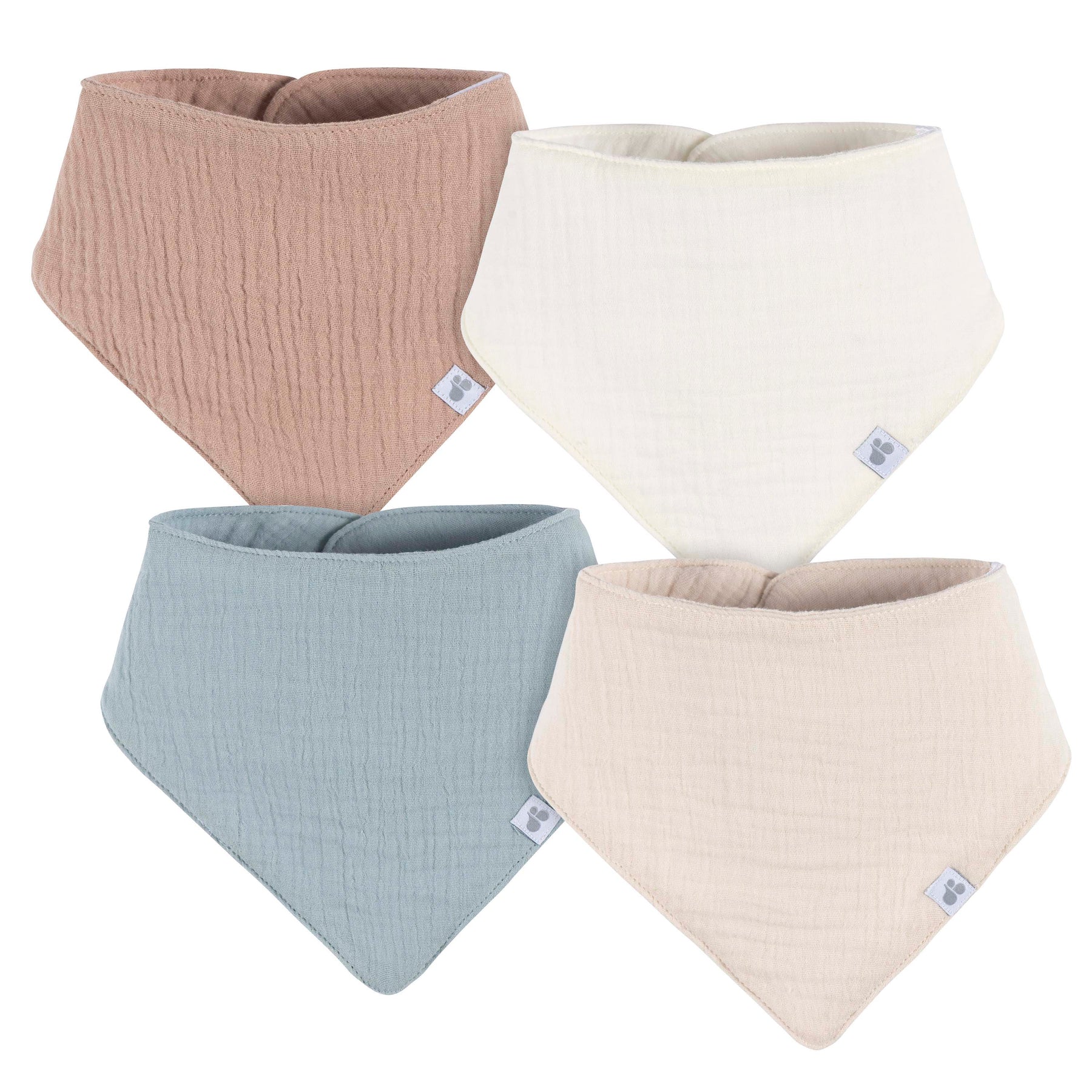 Lot de 4 bavoirs bandanas en mousseline - Tan 