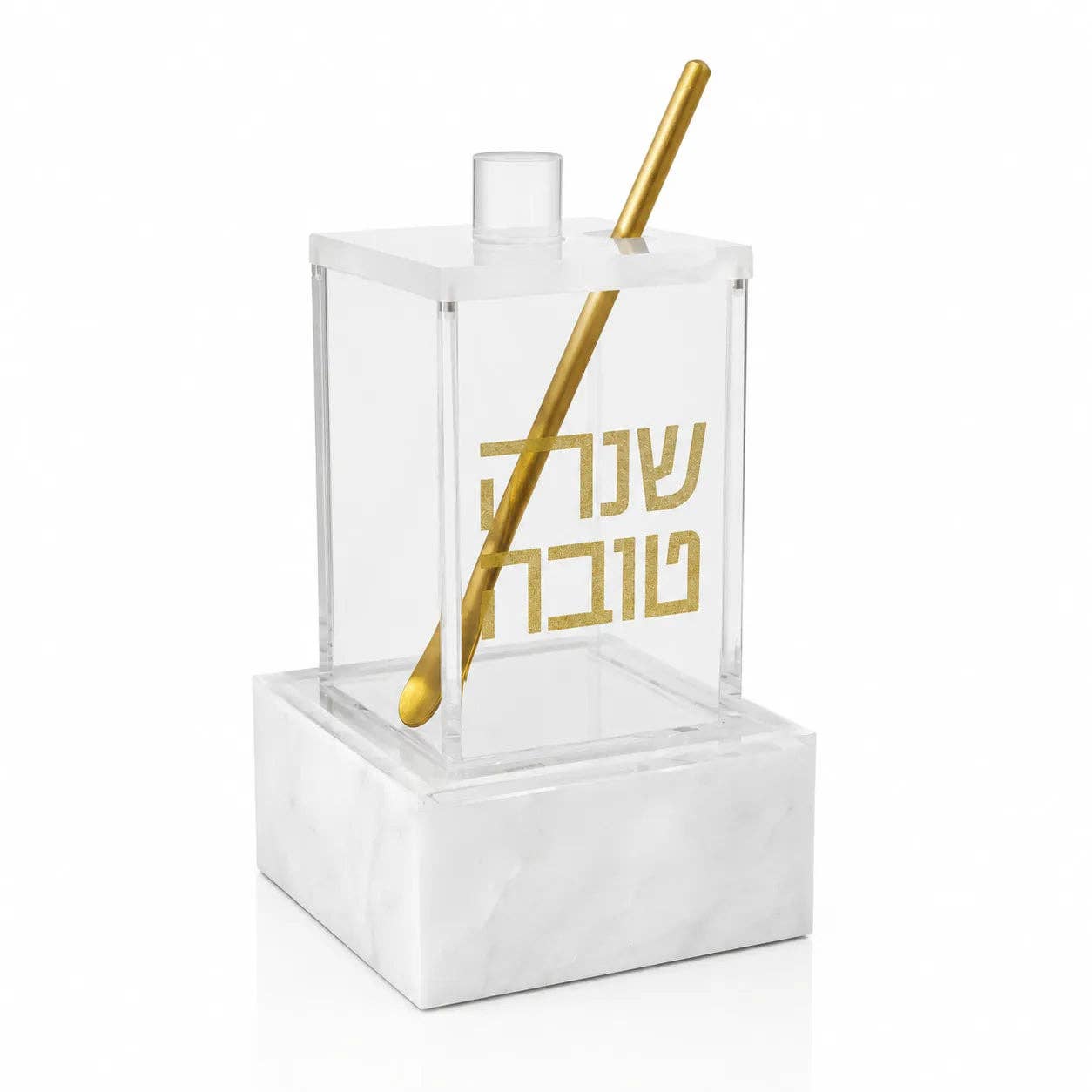 Rosh Hashana Pearl Marble Honey Dish - gold