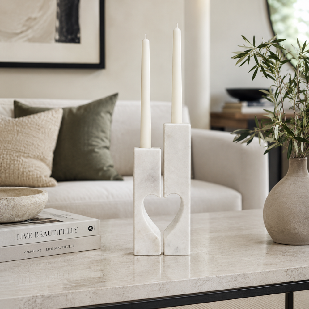 Marble Love Pillar Candleholders - Set of 2