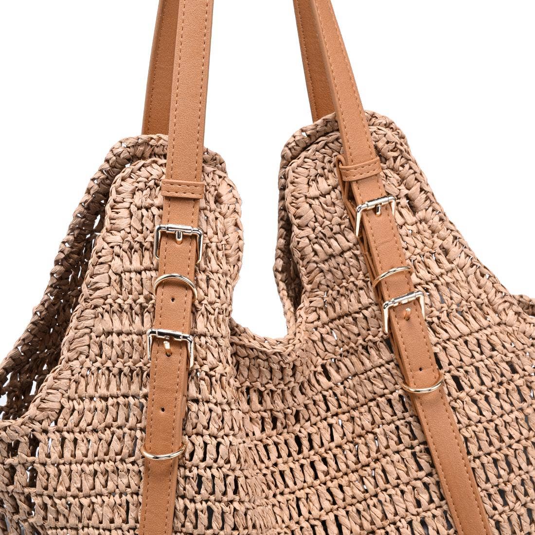 Handwoven Tote with buckle straps - natural
